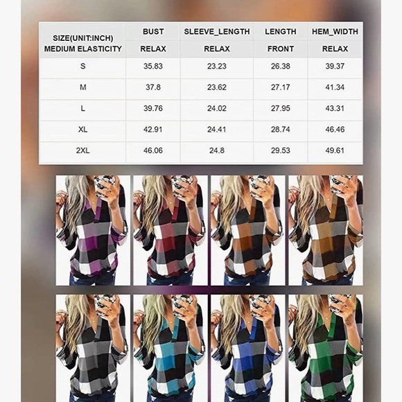Women's Roll-Up Long Sleeve Plaid Shirt Tops - Picture 3 of 5